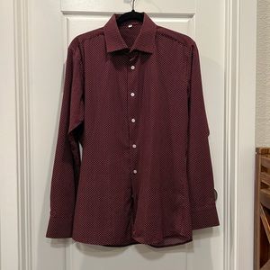 Burgundy and White Athletic Fit Dress Shirt